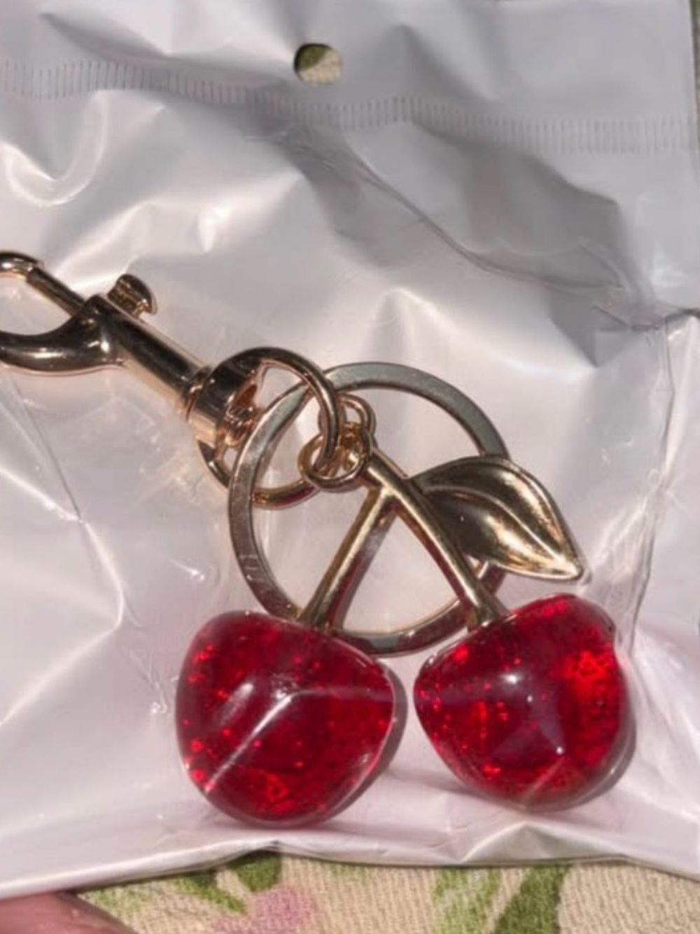 Gold and Red Cherry Keychain Charm